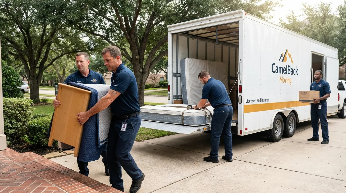Crew loading residential truck for cross-state move from Indianola, WA
