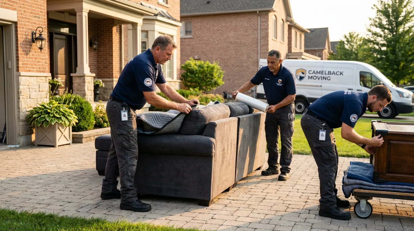 Large estate moving crew wrapping furniture in Indianola, WA